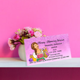 Classy House Cleaning Service Maid Paars Gllitte Visitekaartje