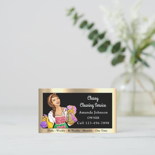 Classy Huis Kantoor Schoonmaak Service Maid ingeli Visitekaartje (Staand voorkant)