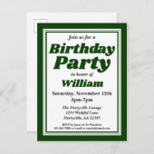 Classy Hunter Green Adult Birthday Party Uitnodiging Briefkaart (Voorkant / Achterkant)
