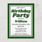 Classy Hunter Green Adult Birthday Party Uitnodiging Briefkaart (Voorkant)