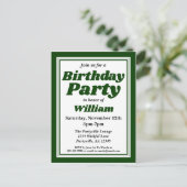 Classy Hunter Green Adult Birthday Party Uitnodiging Briefkaart (Staand voorkant)