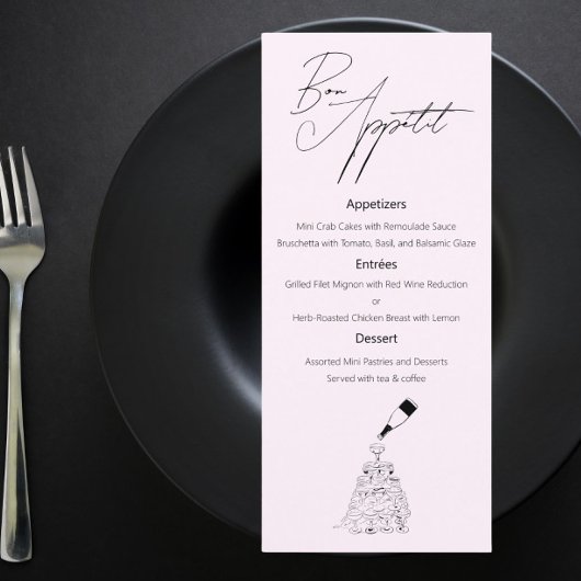 Classy huwelijksmenu met schetstekening menu