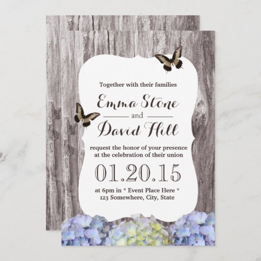 Classy Hydrangea Flowers Wood Background Wedding Kaart (Voorkant / Achterkant)