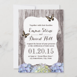 Classy Hydrangea Flowers Wood Background Wedding Kaart