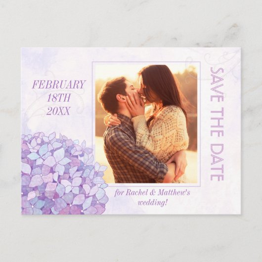 Classy Hydrangea trouwfoto Save the Date Aankondigingskaart (Voorkant)