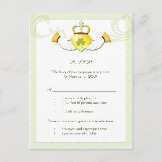 Classy Iers Bruiloft Menu Keuze RSVP (Voorkant)