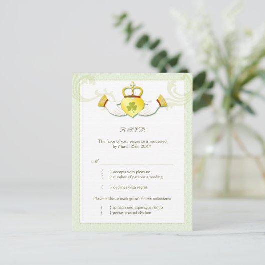 Classy Iers Bruiloft Menu Keuze RSVP (Staand voorkant)