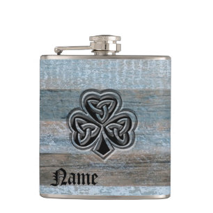 Classy  Iers met geluk gepersonaliseerd in shamroc Heupfles