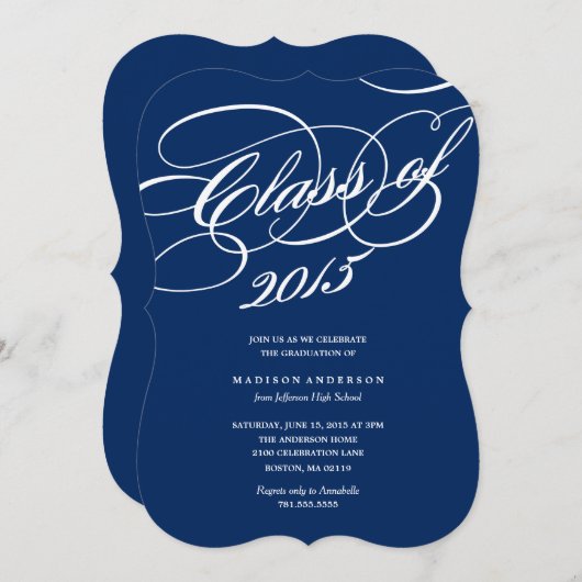 Classy in Navy | Uitnodiging tot Afstuderen (Voorkant / Achterkant)