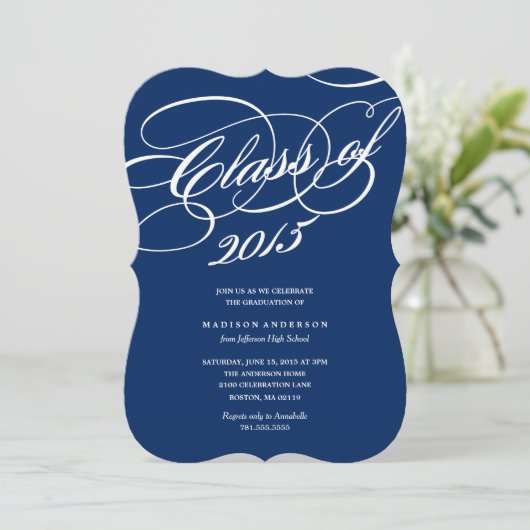 Classy in Navy | Uitnodiging tot Afstuderen (Staand voorkant)