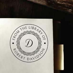 Classy  Initiaal Ronde Bibliotheek Boekplaat Rubberstempel