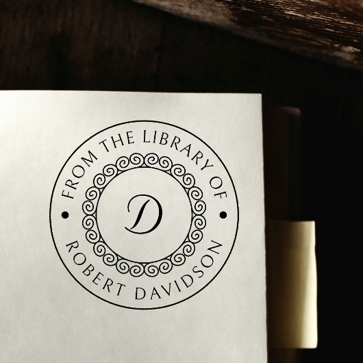 Classy  Initiaal Ronde Bibliotheek Boekplaat Rubberstempel