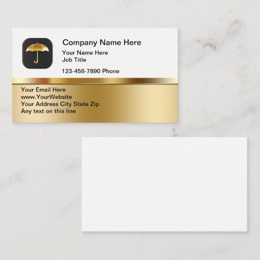 Classy Insurance Umbrella Theme Business Cards Visitekaartje (Voorkant / Achterkant)