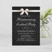 Classy Ivory Ribbon Dark Damask Housewarming Party Kaart (Staand voorkant)
