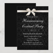 Classy Ivory Ribbon Dark Damask Housewarming Party Kaart (Voorkant / Achterkant)