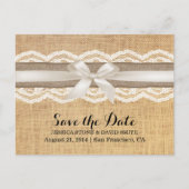 Classy Ivory Ribbon Lace & Burlap Save the Date Aankondigingskaart (Voorkant)