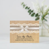 Classy Ivory Ribbon Lace & Burlap Save the Date Aankondigingskaart (Staand voorkant)