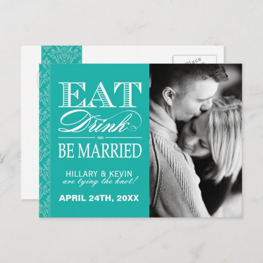 Classy Jade Damask Bewaar de datum Aankondigingskaart (Voorkant / Achterkant)