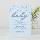 Classy Jewel Blue Sparkle Glitter Boy Baby shower Kaart (Staand voorkant)