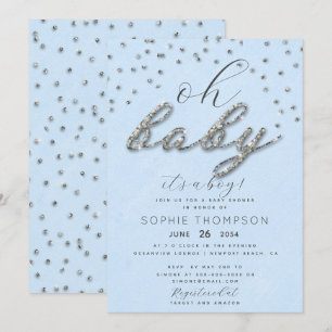 Classy Jewel Blue Sparkle Glitter Boy Baby shower Kaart