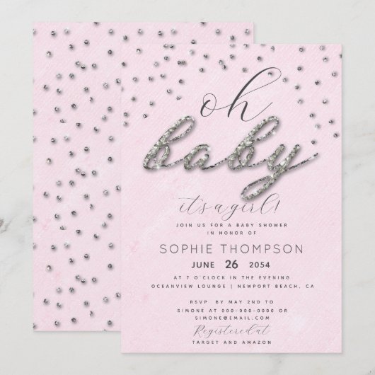 Classy Jewel Pink Sparkle Glitter Girl Baby shower Kaart (Voorkant / Achterkant)