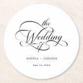 Classy kalligrafie bruiloft zwart en wit ronde kartonnen onderzetter (Voorkant)