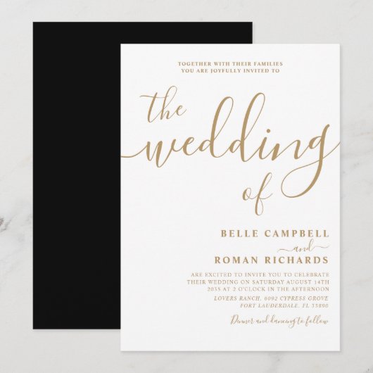 Classy kalligrafie wit & gouden bruiloft kaart (Voorkant / Achterkant)