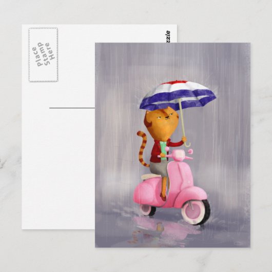 Classy Kitty Cat op roze scooter Briefkaart (Voorkant / Achterkant)