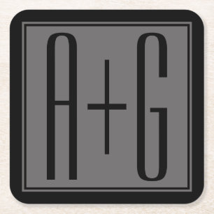 Classy Koppels Initialen   Zwart & Grijs Kartonnen Onderzetters