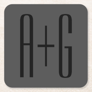 Classy Koppels Initialen   Zwart & Grijs Kartonnen Onderzetters