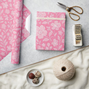 Classy laat bloemenkunstpatroon op heet roze cadeaupapier