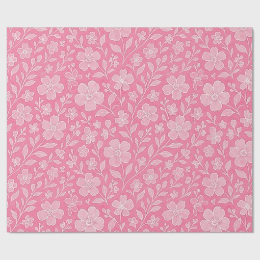 Classy laat bloemenkunstpatroon op heet roze cadeaupapier (Vlak)