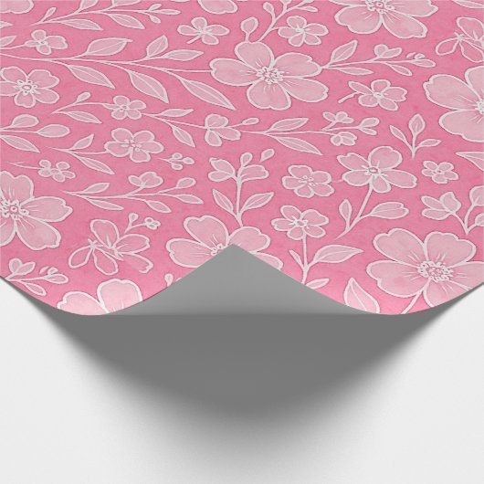 Classy laat bloemenkunstpatroon op heet roze cadeaupapier (Hoek)