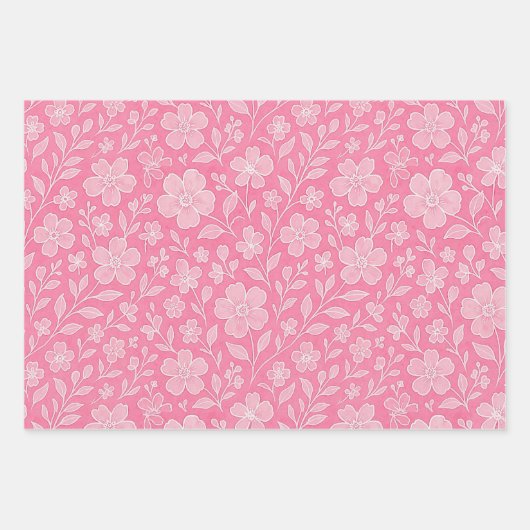 Classy laat bloemenkunstpatroon op heet roze inpakpapier vel (Voorkant)