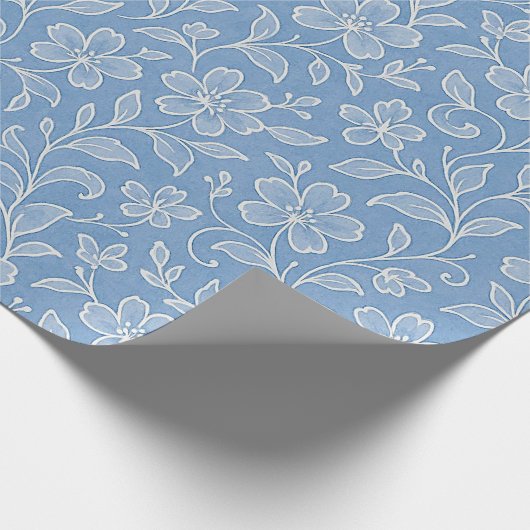 Classy laat bloemenkunstpatroon op lichtblauw cadeaupapier (Hoek)
