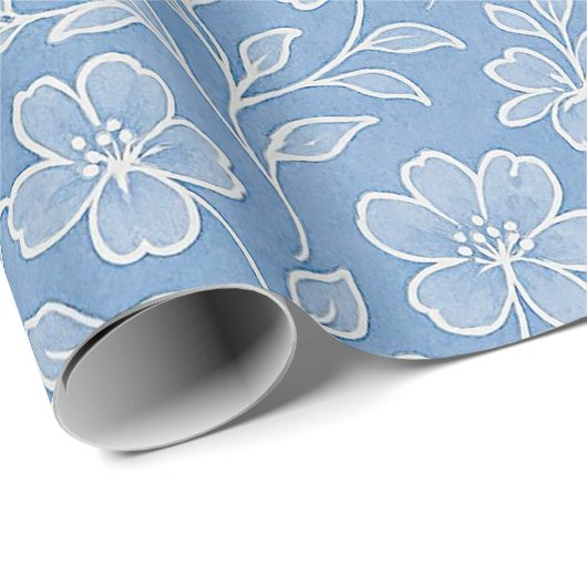 Classy laat bloemenkunstpatroon op lichtblauw cadeaupapier (Rol Hoek)