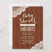 Classy Lace Corner Wood Baby Shower-uitnodigingen Kaart (Voorkant)
