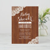 Classy Lace Corner Wood Baby Shower-uitnodigingen Kaart (Staand voorkant)