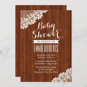 Classy Lace Corner Wood Baby Shower-uitnodigingen Kaart (Voorkant / Achterkant)