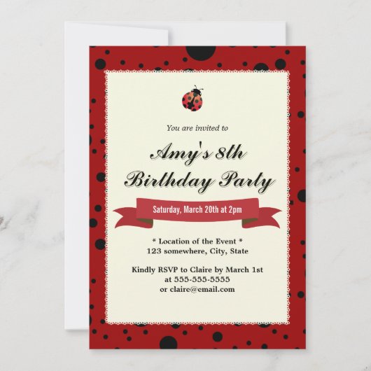 Classy Ladybug Black & Red Birthday-uitnodigingen Kaart (Voorkant)
