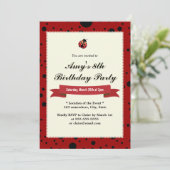 Classy Ladybug Black & Red Birthday-uitnodigingen Kaart (Staand voorkant)
