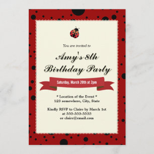 Classy Ladybug Black & Red Birthday-uitnodigingen Kaart