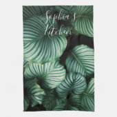 Classy Large Leaf Design, Jouw naam of tekst Theedoek (Verticaal)