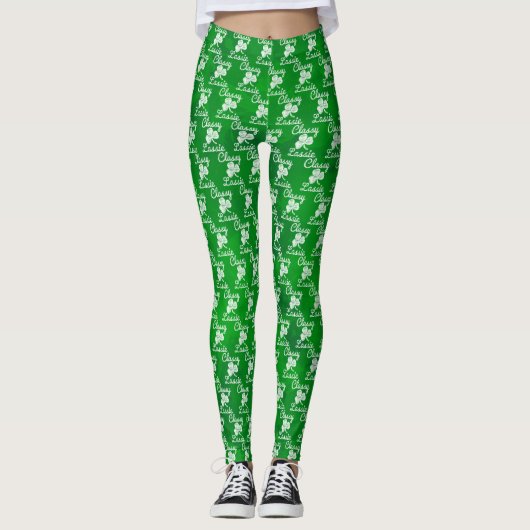 Classy Lassie Green Shamrock St. Patricks Day Leggings (Voorkant)