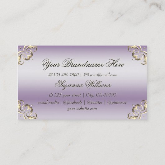 Classy Lavendel Gold  elegantie en Fancy Visitekaartje (Achterkant)