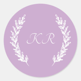 Classy Lavendel Paarse Bloemen Monogram Bruiloft Ronde Sticker