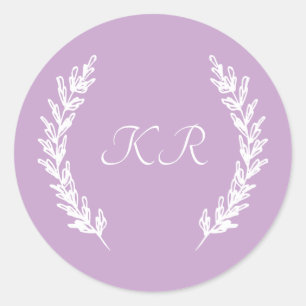 Classy Lavendel Paarse Bloemen Monogram Bruiloft Ronde Sticker