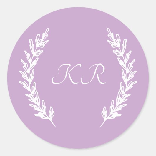 Classy Lavendel Paarse Bloemen Monogram Bruiloft Ronde Sticker (Voorkant)