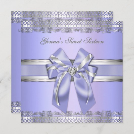 Classy Lavender en Silver Invite Kaart (Voorkant / Achterkant)