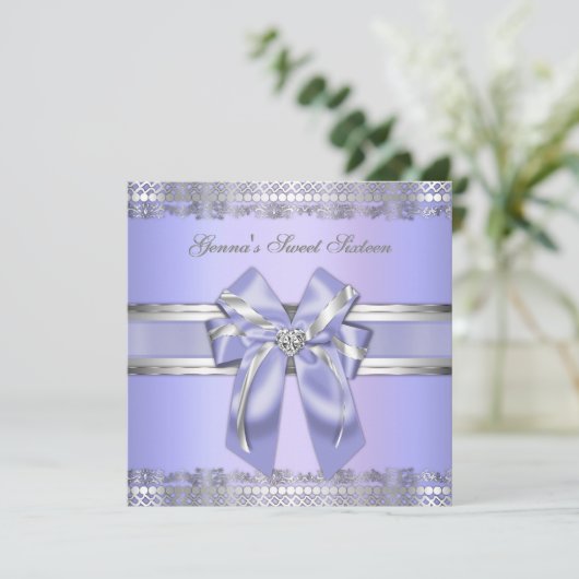 Classy Lavender en Silver Invite Kaart (Staand voorkant)